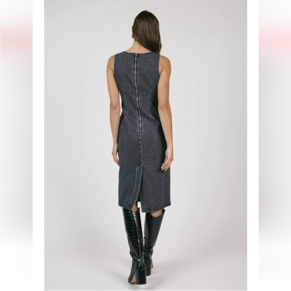 Sage The Label Black Denim Midi Dress Sleeveless Sheath Back Slit Size Small NWT - Picture 14 of 16
